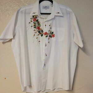 Men's 17 1/2 OMNI II LTD White Embroidered Button up short sleeve Shirt